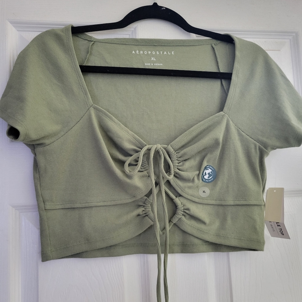 Aeropostale convertible crop top tie up front cut outs size xl green nwt